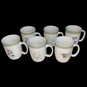 Set of 6 Thomson Pottery Coffee Cups Mugs Floral "Seasons" Flower